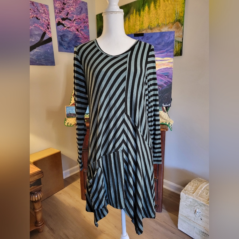 Ina Black and Gray Striped Long Sleeve Dress